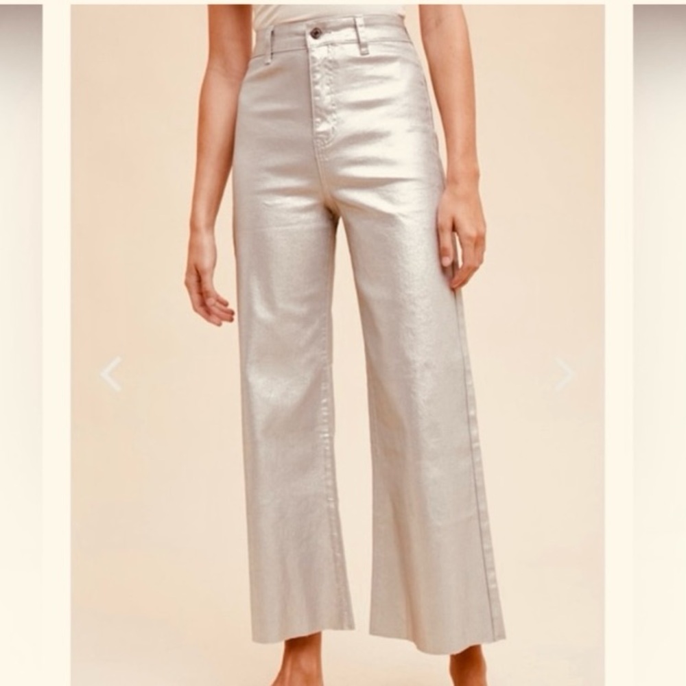 Oat New York Shimmery Wide-Leg Pants in Silver